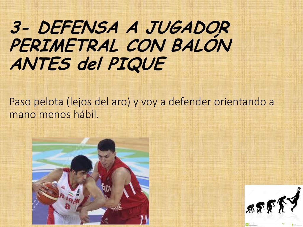 3- DEFENSA A JUGADOR PERIMETRAL CON BALÓN ANTES del PIQUE Paso pelota (lejos del aro) y voy a defender orientando a mano menos hábil.