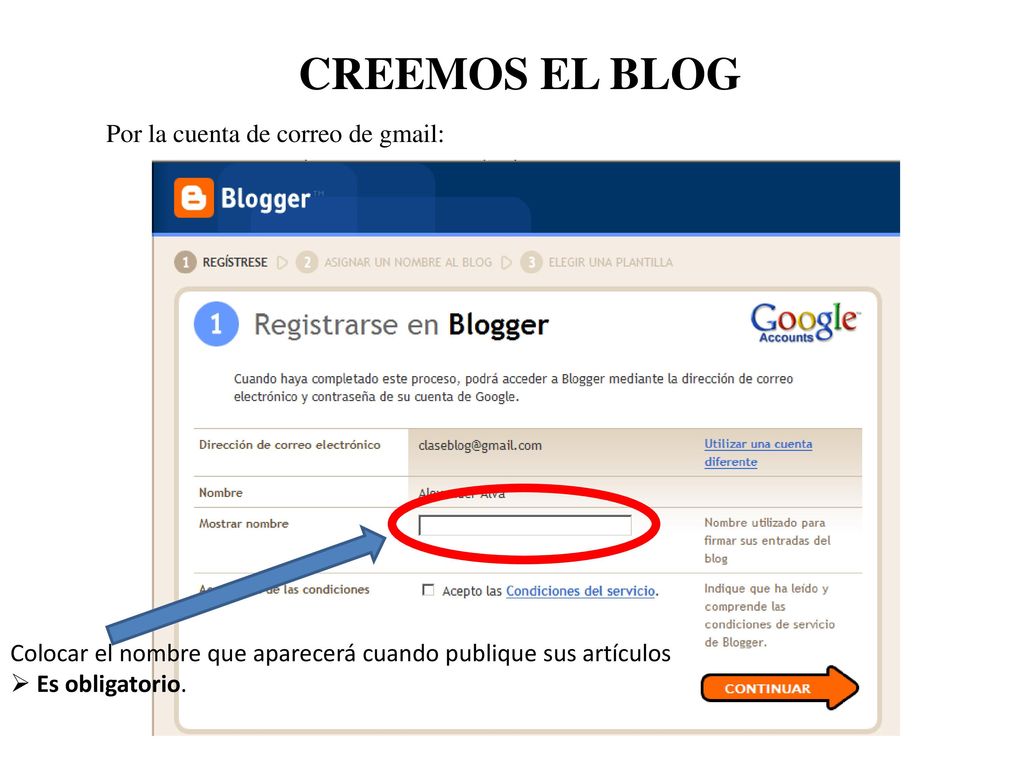 CREEMOS EL BLOG Por la cuenta de correo de gmail: