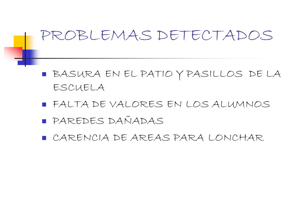PROBLEMAS DETECTADOS BASURA EN EL PATIO Y PASILLOS DE LA ESCUELA