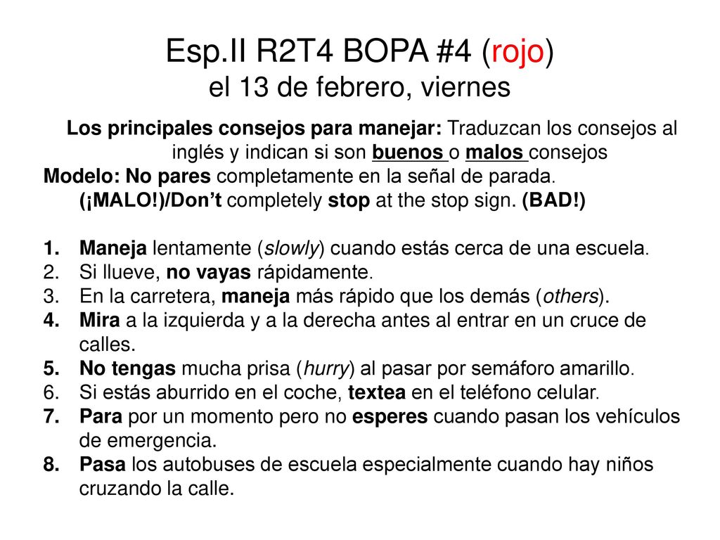 Esp.II R2T4 BOPA #4 (rojo) el 13 de febrero, viernes