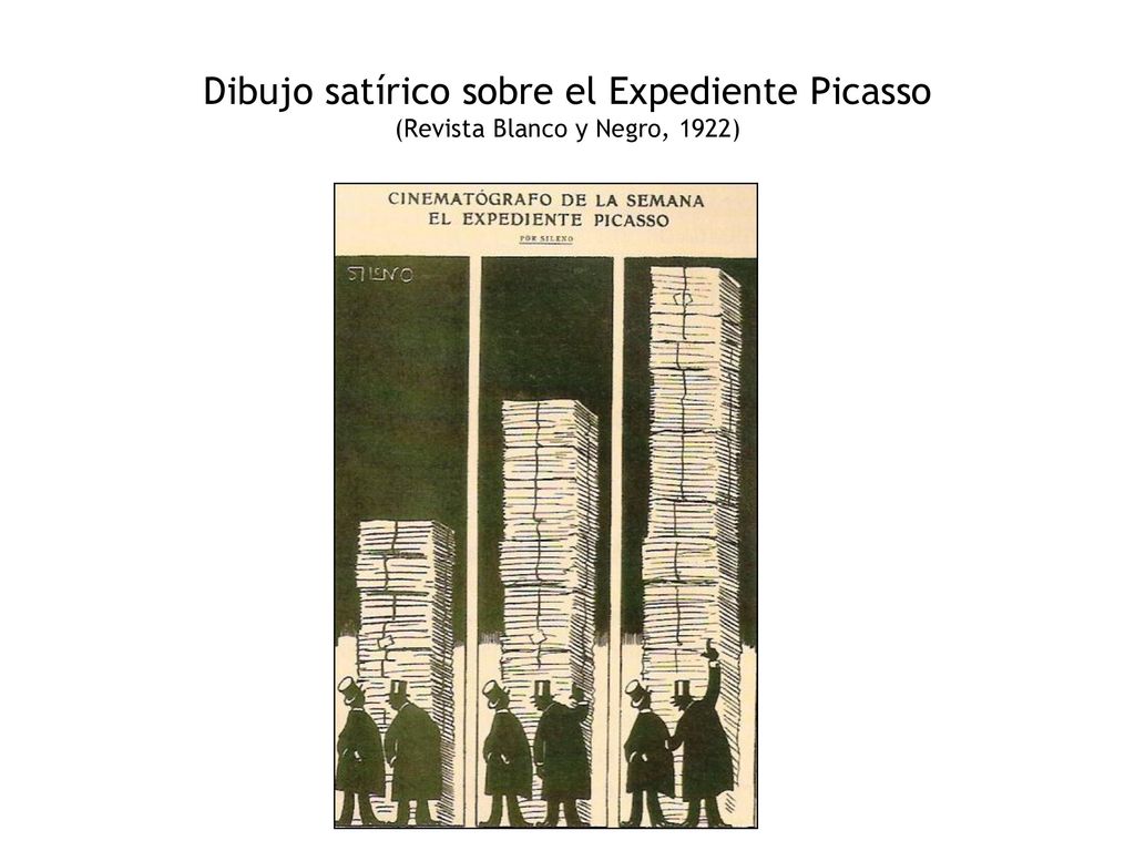 Dibujo satírico sobre el Expediente Picasso (Revista Blanco y Negro, 1922)