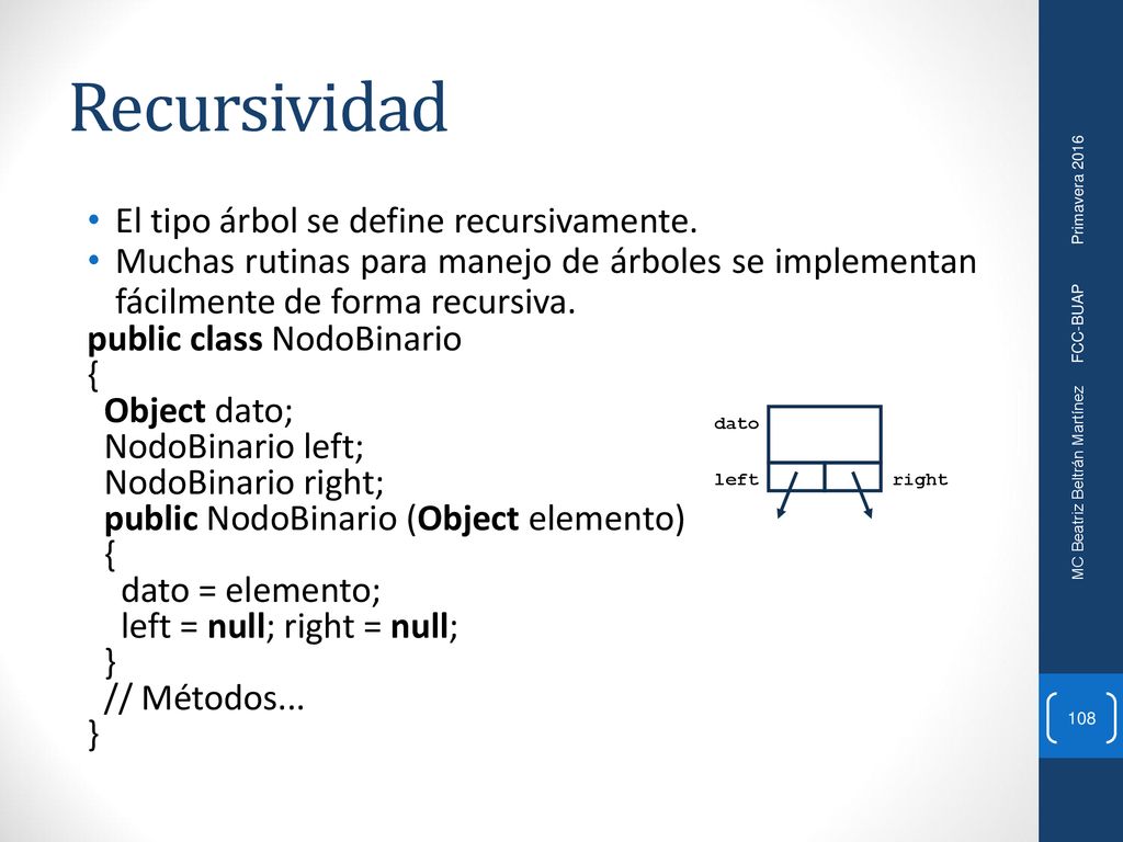 Recursividad El tipo árbol se define recursivamente.