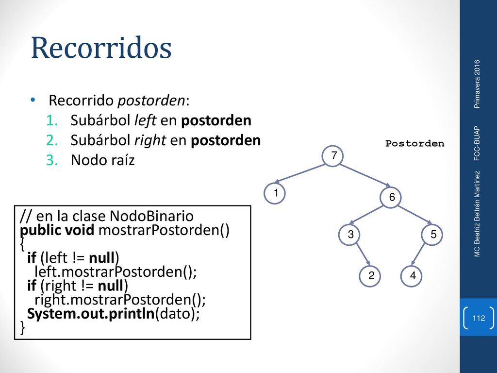Recorridos Recorrido postorden: Subárbol left en postorden