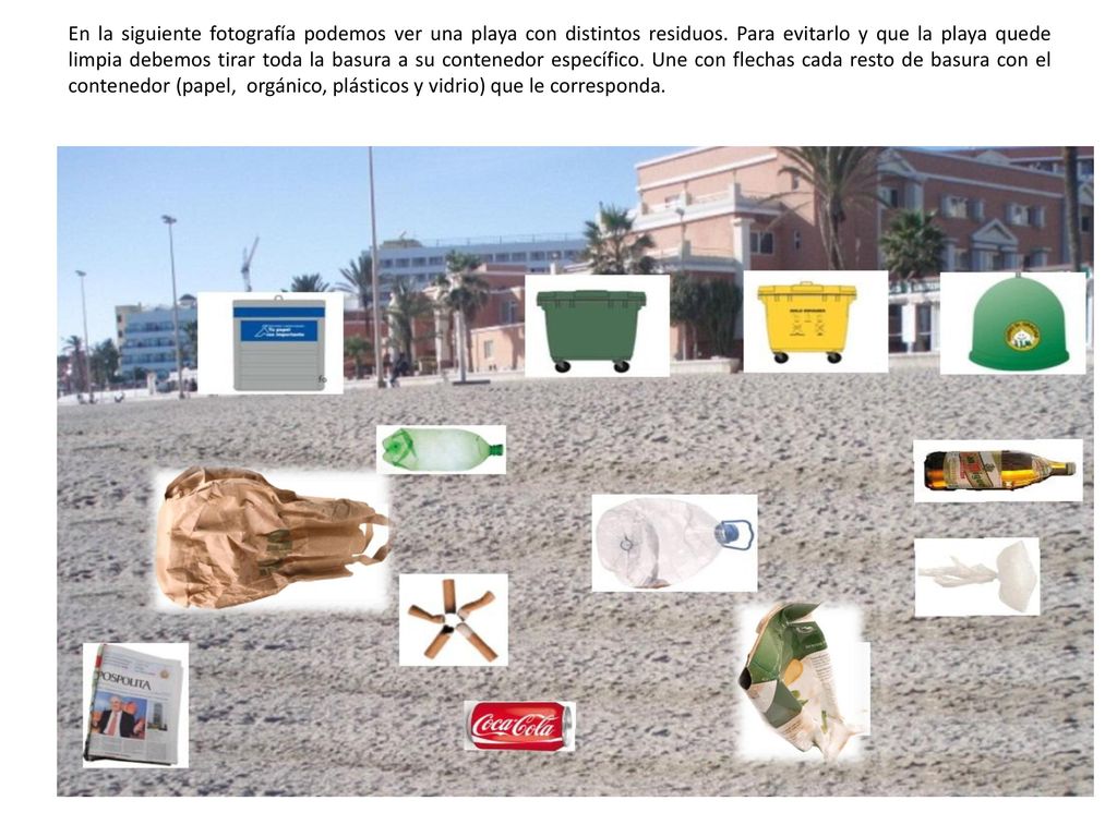 En la siguiente fotografía podemos ver una playa con distintos residuos.