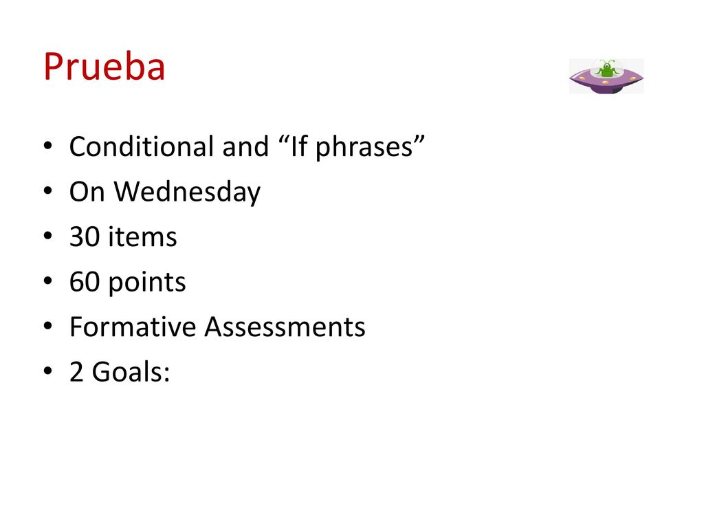 Prueba Conditional and If phrases On Wednesday 30 items 60 points
