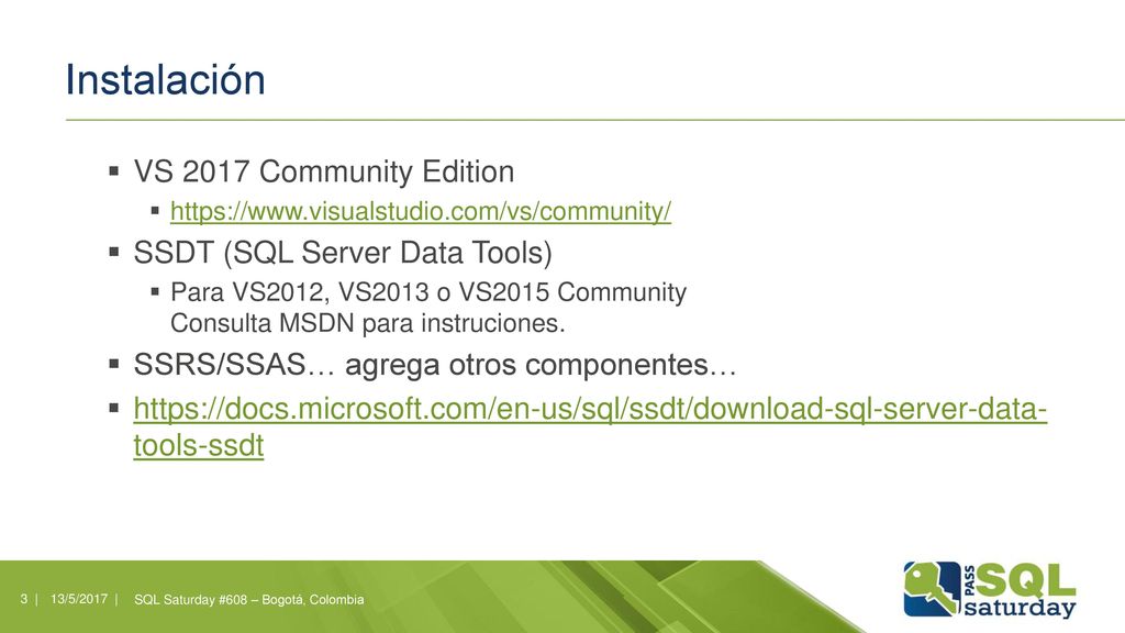 Instalación VS 2017 Community Edition SSDT (SQL Server Data Tools)