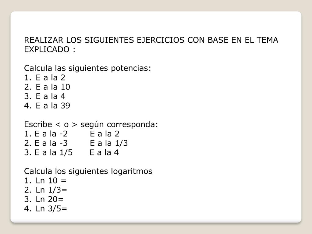 REALIZAR LOS SIGUIENTES EJERCICIOS CON BASE EN EL TEMA EXPLICADO :