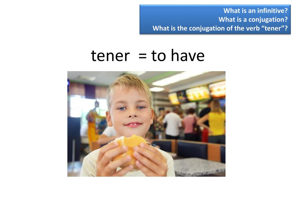 tener = to have What is an infinitive What is a conjugation