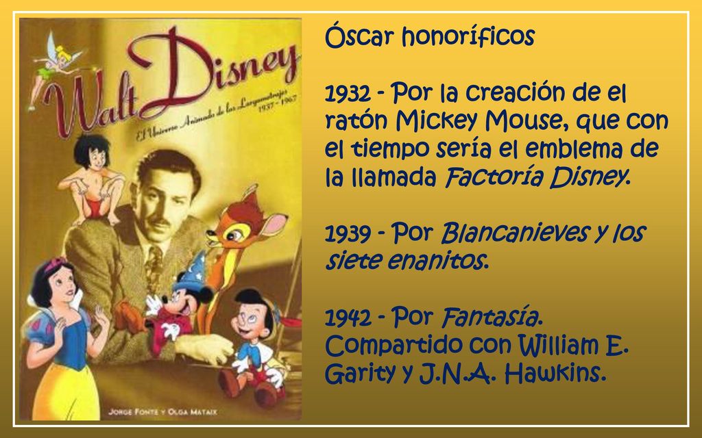 Óscar honoríficos Por la creación de el ratón Mickey Mouse, que con el tiempo sería el emblema de la llamada Factoría Disney.