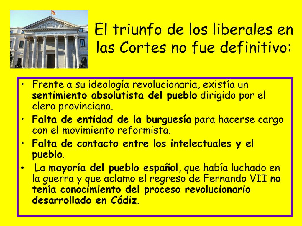 El triunfo de los liberales en las Cortes no fue definitivo: