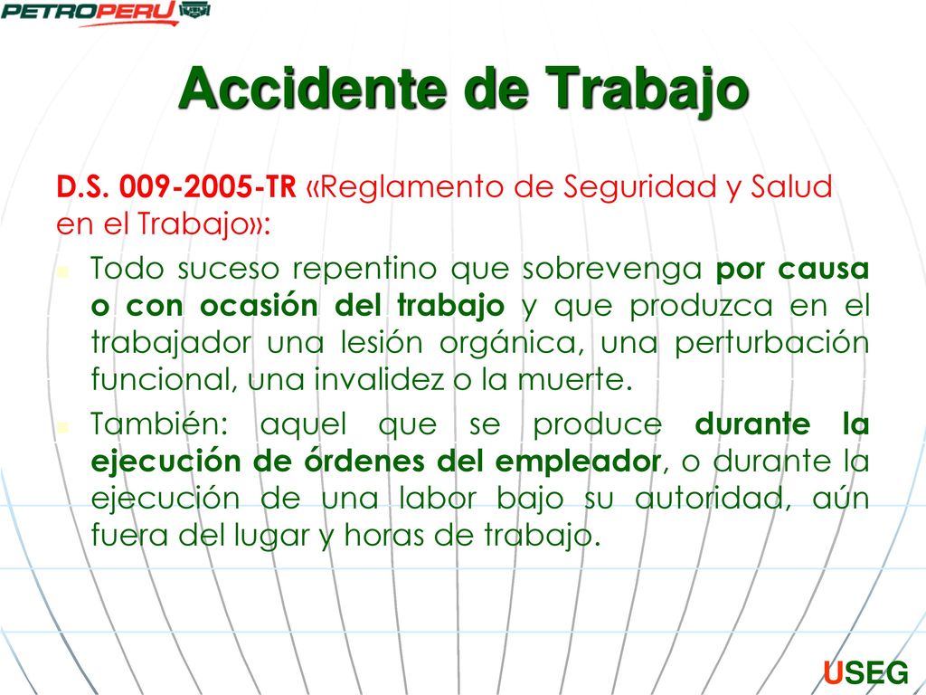 Accidente de Trabajo D.S TR «Reglamento de Seguridad y Salud en el Trabajo»: