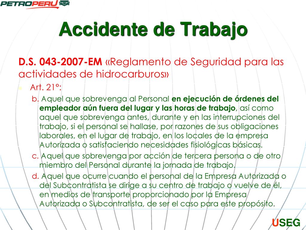 Accidente de Trabajo D.S EM «Reglamento de Seguridad para las actividades de hidrocarburos»
