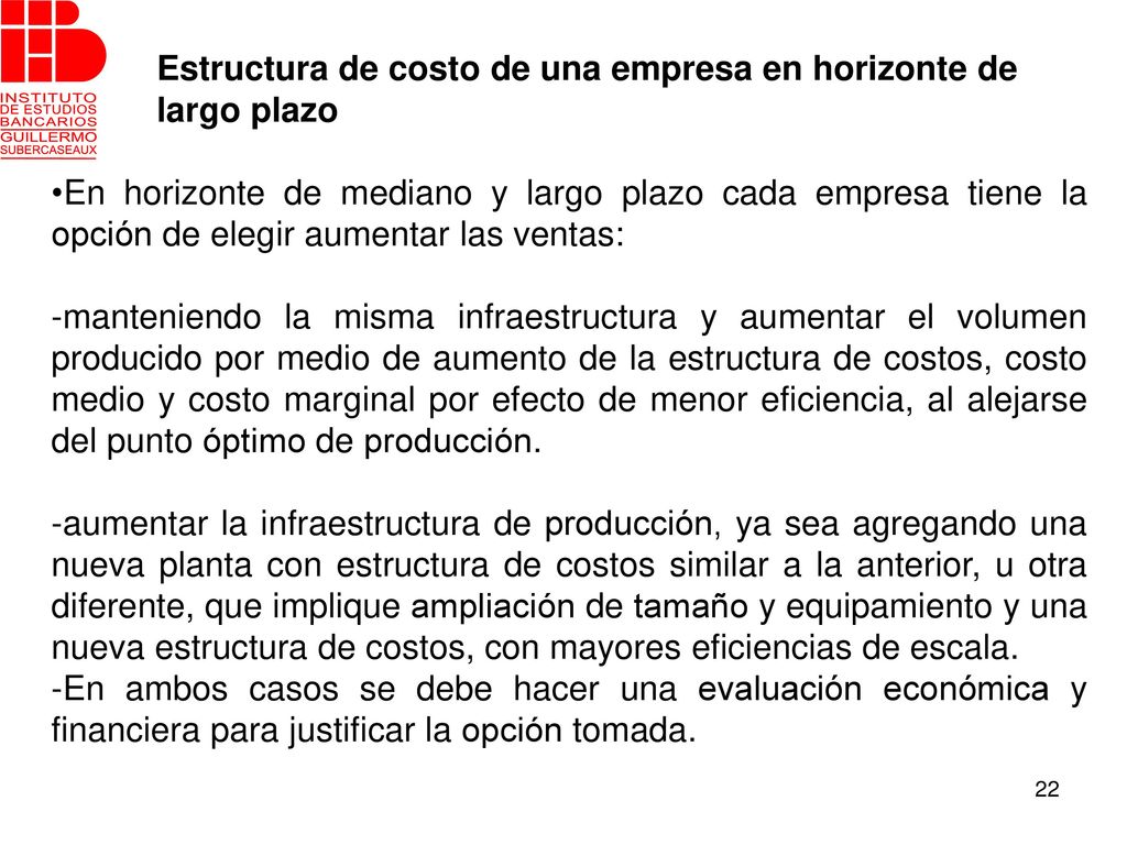 Estructura de costo de una empresa en horizonte de