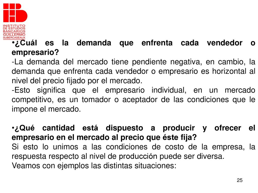 ¿Cuál es la demanda que enfrenta cada vendedor o empresario