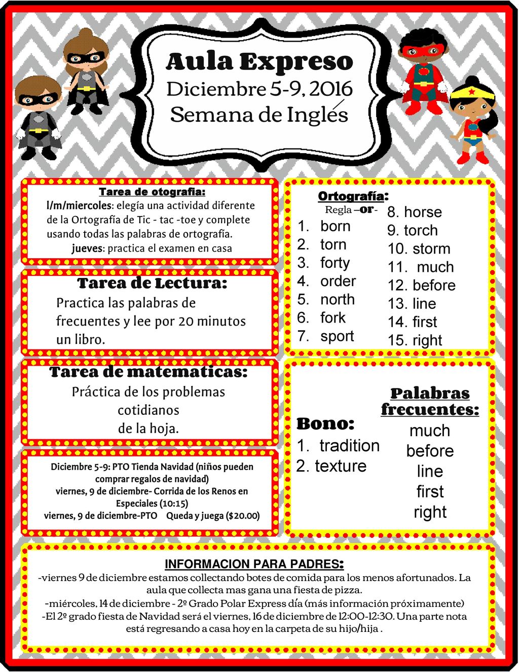 Aula Expreso Semana de Ingles Diciembre 5-9, 2016 much before