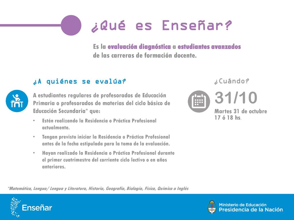 ¿Qué es Enseñar Es la evaluación diagnóstica a estudiantes avanzados de las carreras de formación docente.