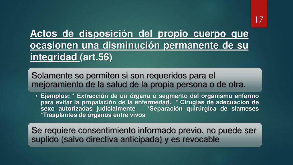 Actos de disposición del propio cuerpo que ocasionen una disminución permanente de su integridad (art.56)