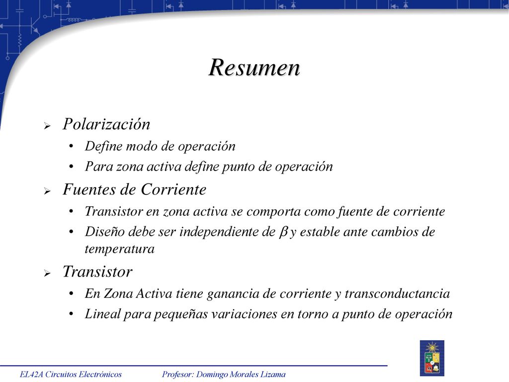 Resumen Polarización Fuentes de Corriente Transistor