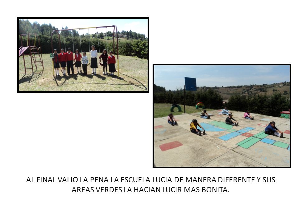 AL FINAL VALIO LA PENA LA ESCUELA LUCIA DE MANERA DIFERENTE Y SUS AREAS VERDES LA HACIAN LUCIR MAS BONITA.