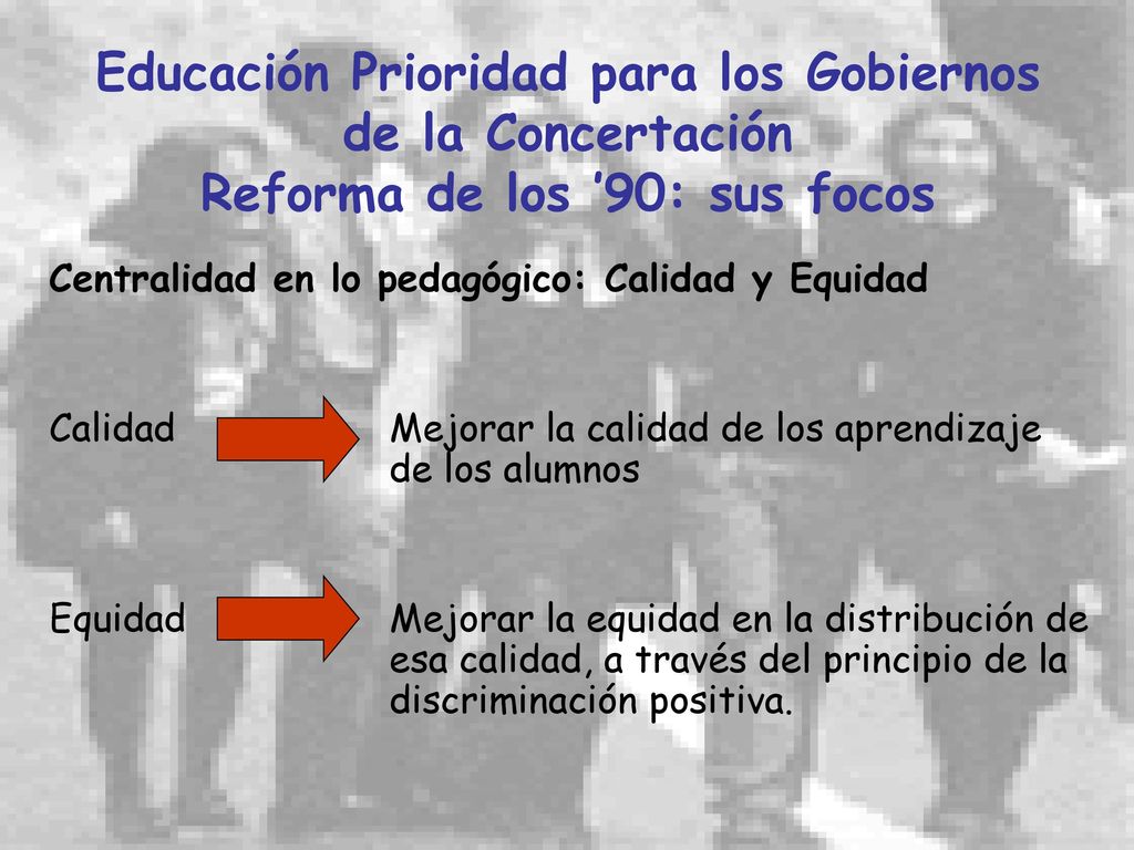 Educación Prioridad para los Gobiernos de la Concertación Reforma de los ’90: sus focos