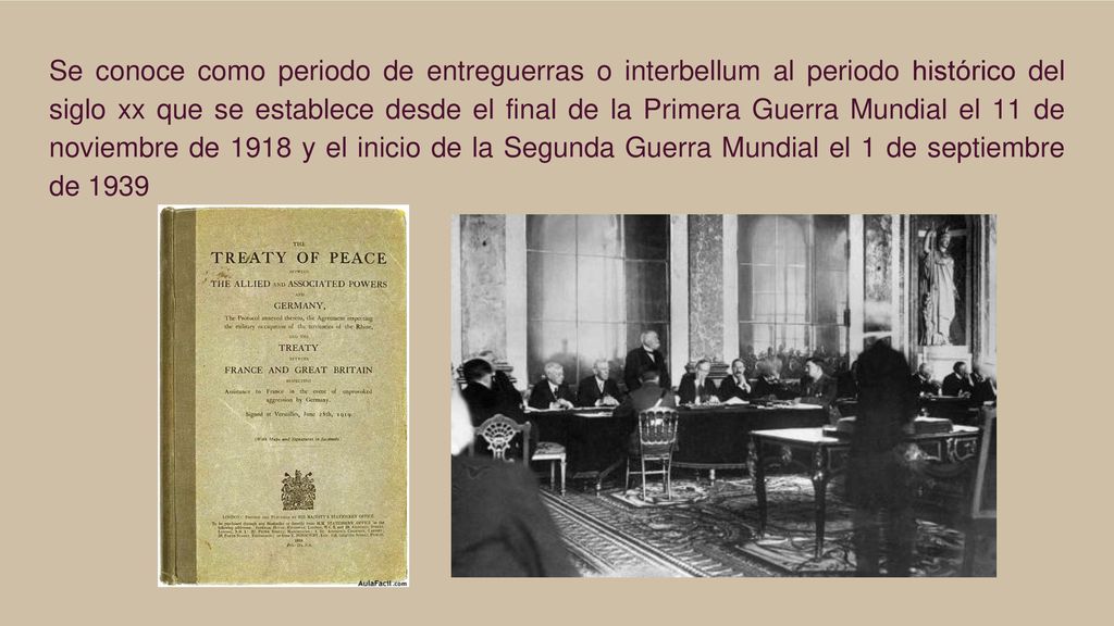 Se conoce como periodo de entreguerras o interbellum al periodo histórico del siglo xx que se establece desde el final de la Primera Guerra Mundial el 11 de noviembre de 1918 y el inicio de la Segunda Guerra Mundial el 1 de septiembre de 1939