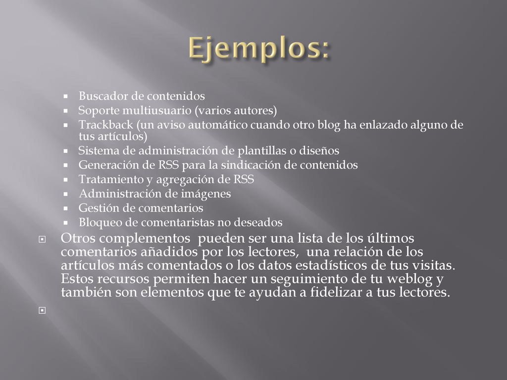 Ejemplos: Buscador de contenidos. Soporte multiusuario (varios autores)