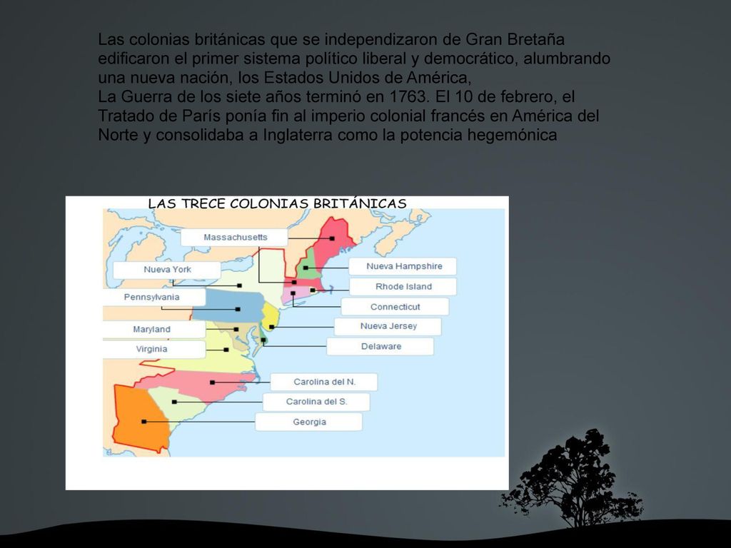 Las colonias británicas que se independizaron de Gran Bretaña edificaron el primer sistema político liberal y democrático, alumbrando una nueva nación, los Estados Unidos de América,