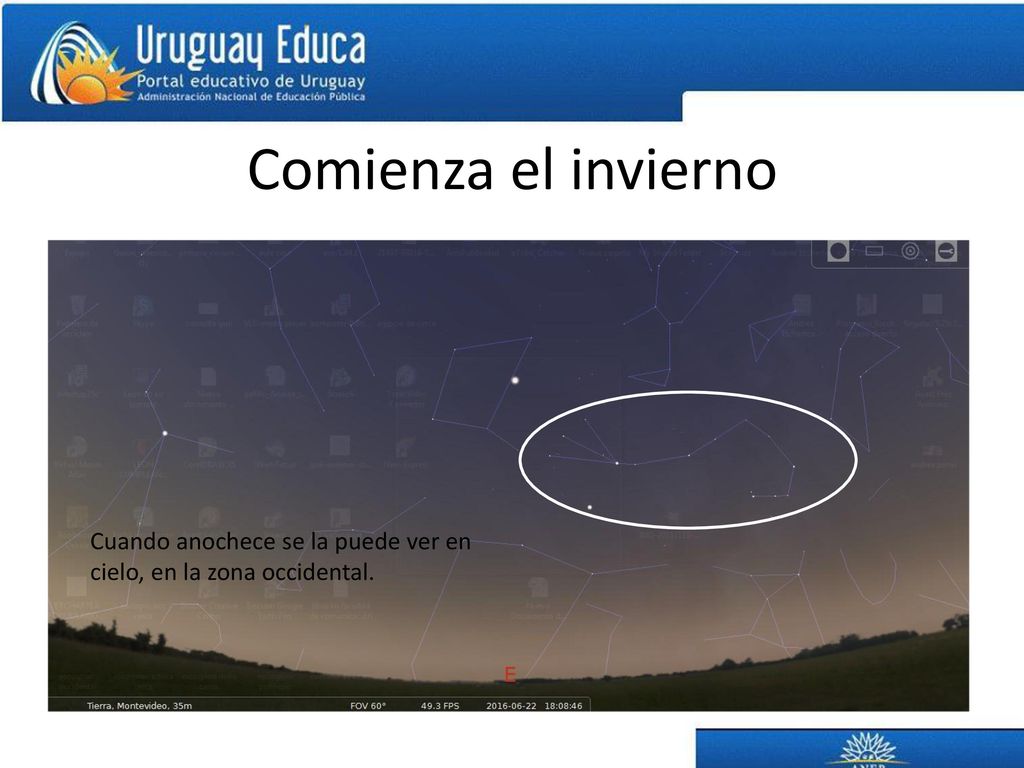 Comienza el invierno Cuando anochece se la puede ver en cielo, en la zona occidental.