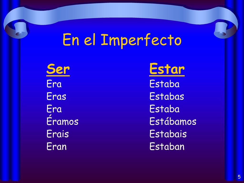 En el Imperfecto Ser Era Eras Éramos Erais Eran Estar Estaba Estabas