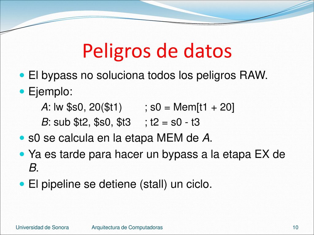 Peligros de datos El bypass no soluciona todos los peligros RAW.