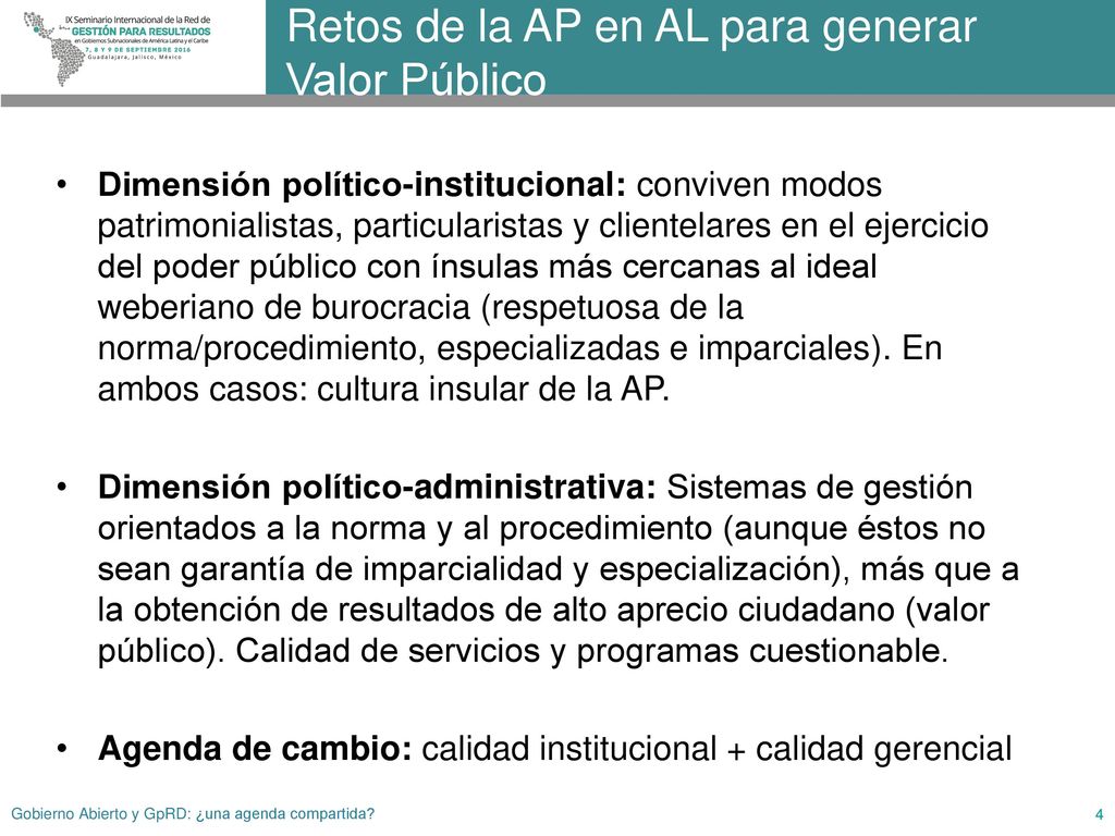 Retos de la AP en AL para generar Valor Público