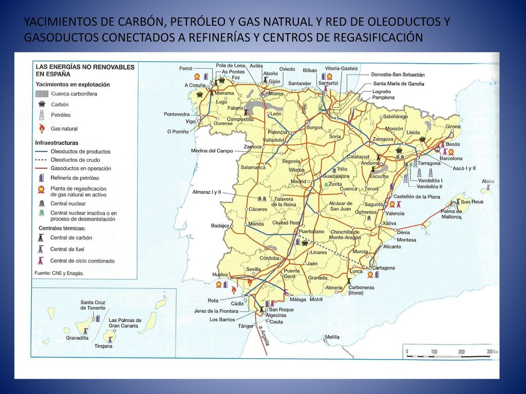 YACIMIENTOS DE CARBÓN, PETRÓLEO Y GAS NATRUAL Y RED DE OLEODUCTOS Y GASODUCTOS CONECTADOS A REFINERÍAS Y CENTROS DE REGASIFICACIÓN