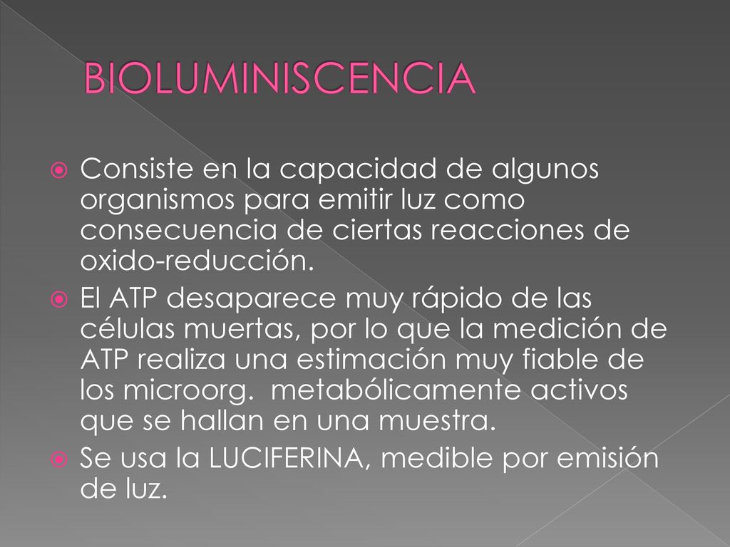 BIOLUMINISCENCIA Consiste en la capacidad de algunos organismos para emitir luz como consecuencia de ciertas reacciones de oxido-reducción.