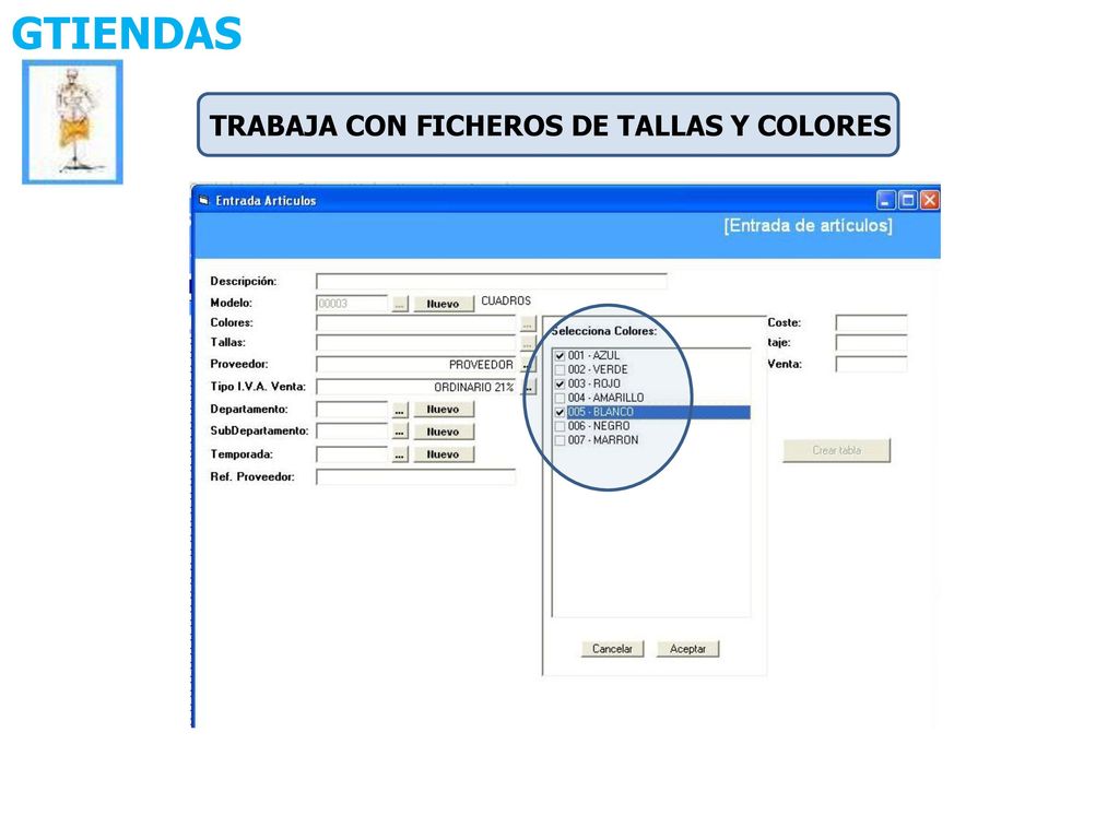 GTIENDAS TRABAJA CON FICHEROS DE TALLAS Y COLORES