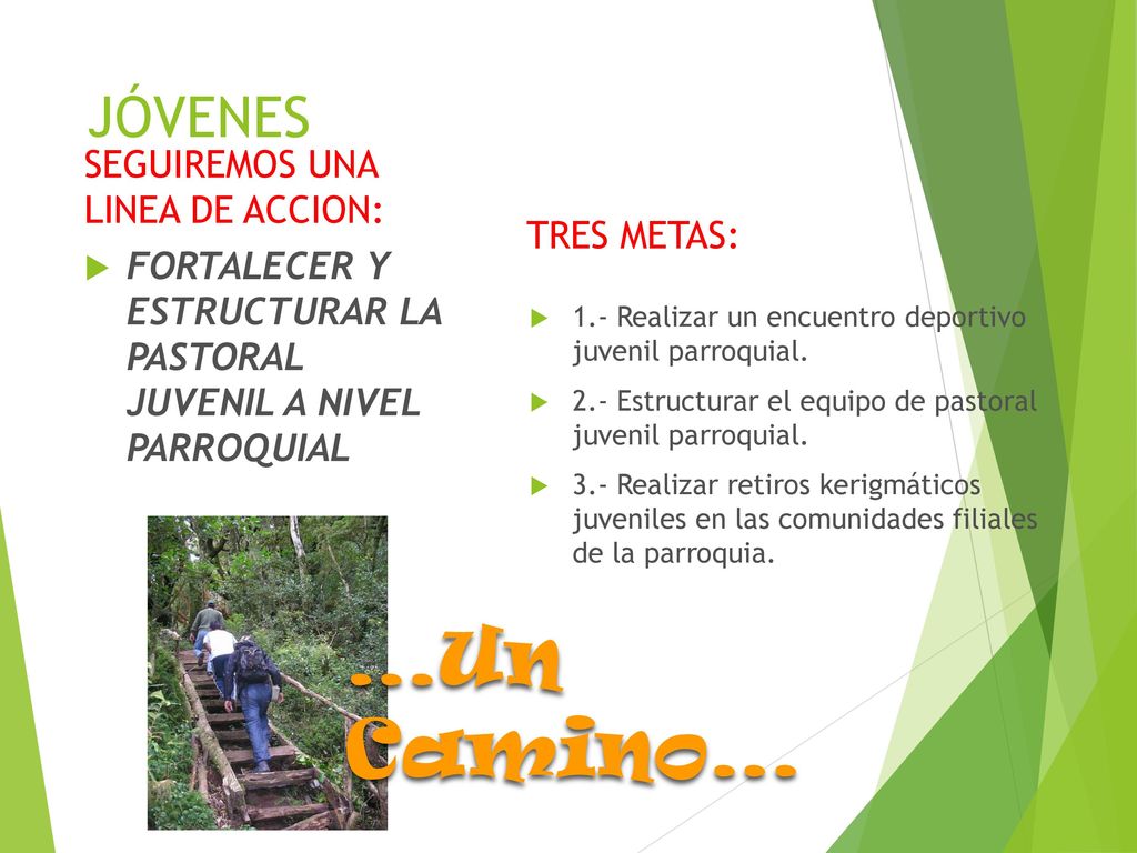 …Un Camino… JÓVENES SEGUIREMOS UNA LINEA DE ACCION: TRES METAS: