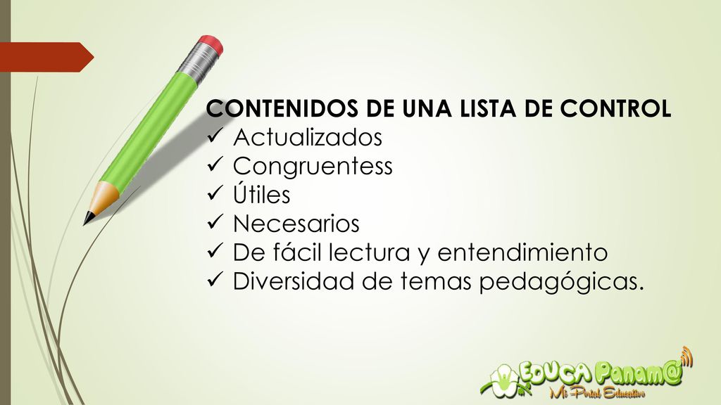 CONTENIDOS DE UNA LISTA DE CONTROL
