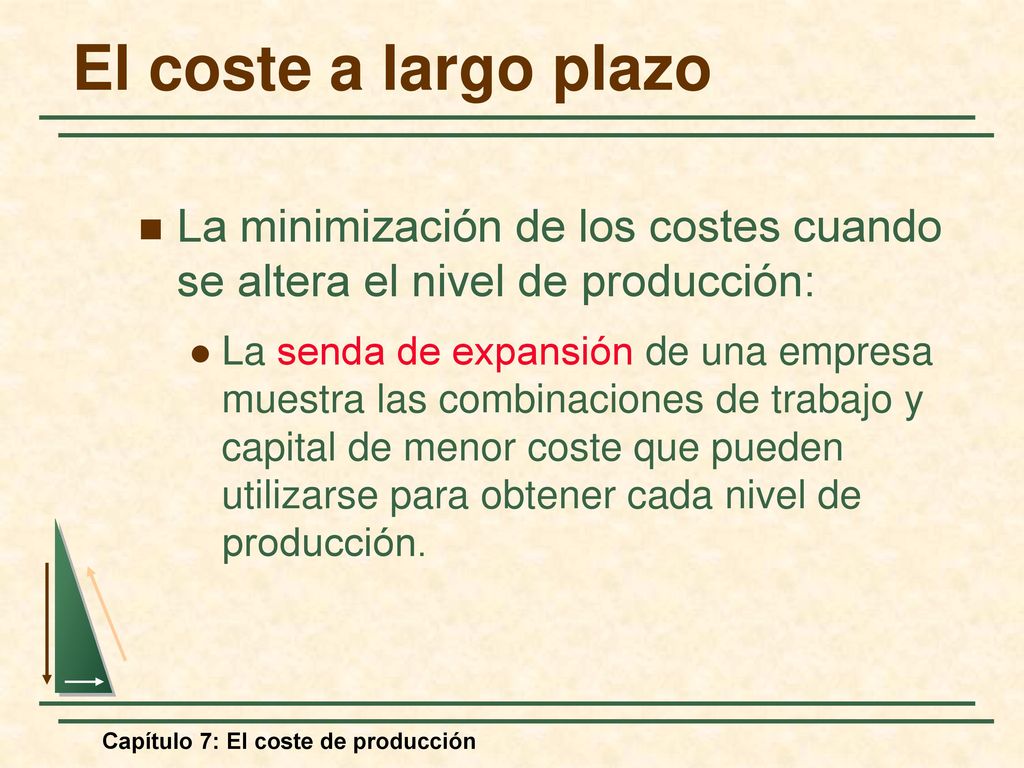 El coste a largo plazo La minimización de los costes cuando se altera el nivel de producción: