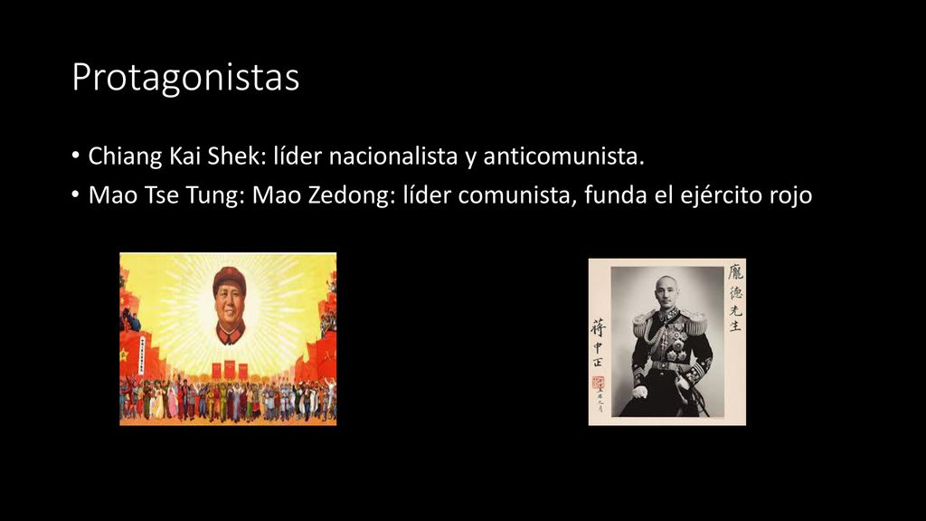 Protagonistas Chiang Kai Shek: líder nacionalista y anticomunista.