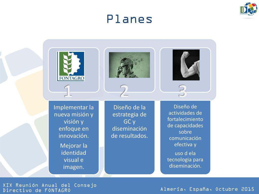 Planes Implementar la nueva misión y visión y enfoque en innovación. Mejorar la identidad visual e imagen.