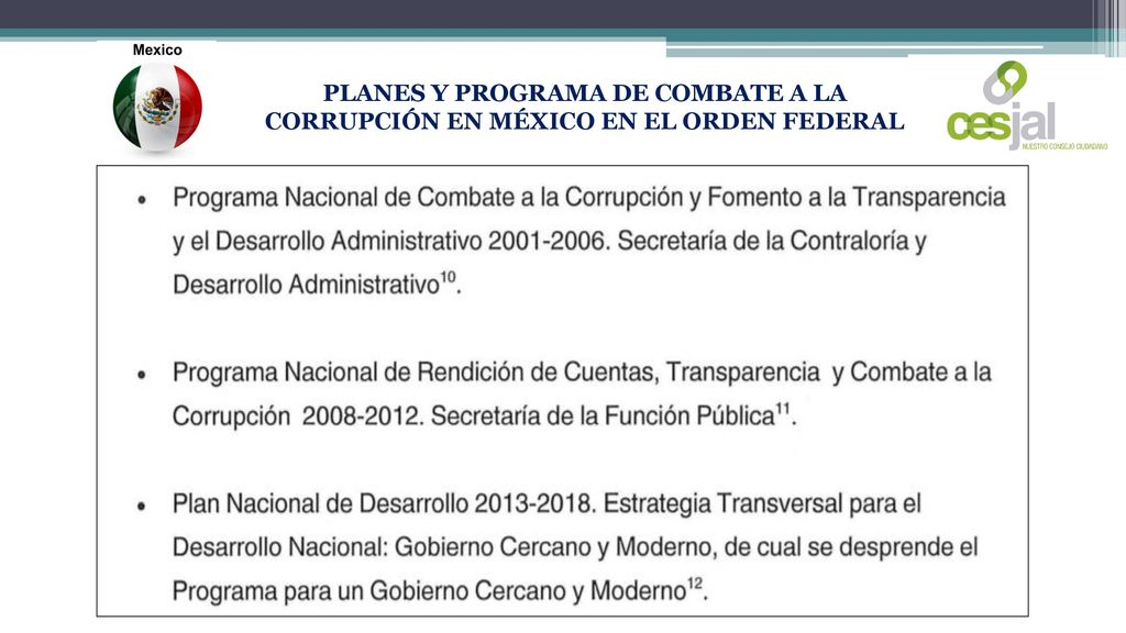 PLANES Y PROGRAMA DE COMBATE A LA CORRUPCIÓN EN MÉXICO EN EL ORDEN FEDERAL