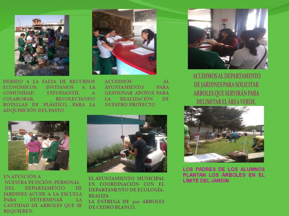 DEBIDO A LA FALTA DE RECURSOS ECONÓMICOS, INVITAMOS A LA COMUNIDAD ESTUDIANTIL A COLABORAR, RECOLECTANDO BOTELLAS DE PLÁSTICO, PARA LA ADQUISICIÓN DEL PASTO.