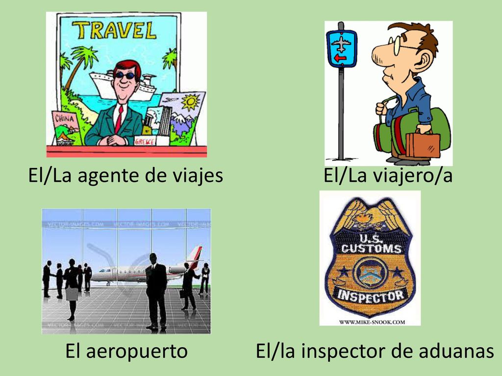 El/La agente de viajes El/La viajero/a El aeropuerto El/la inspector de aduanas