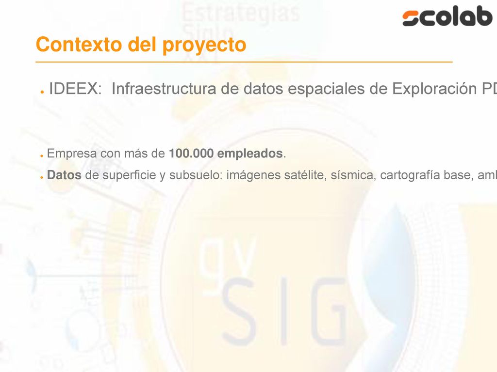 Contexto del proyecto IDEEX: Infraestructura de datos espaciales de Exploración PDVSA. Empresa con más de empleados.