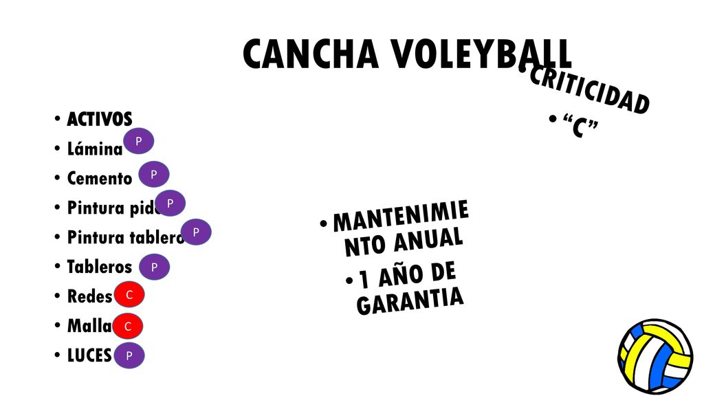 CANCHA VOLEYBALL CRITICIDAD C MANTENIMIE NTO ANUAL 1 AÑO DE GARANTIA