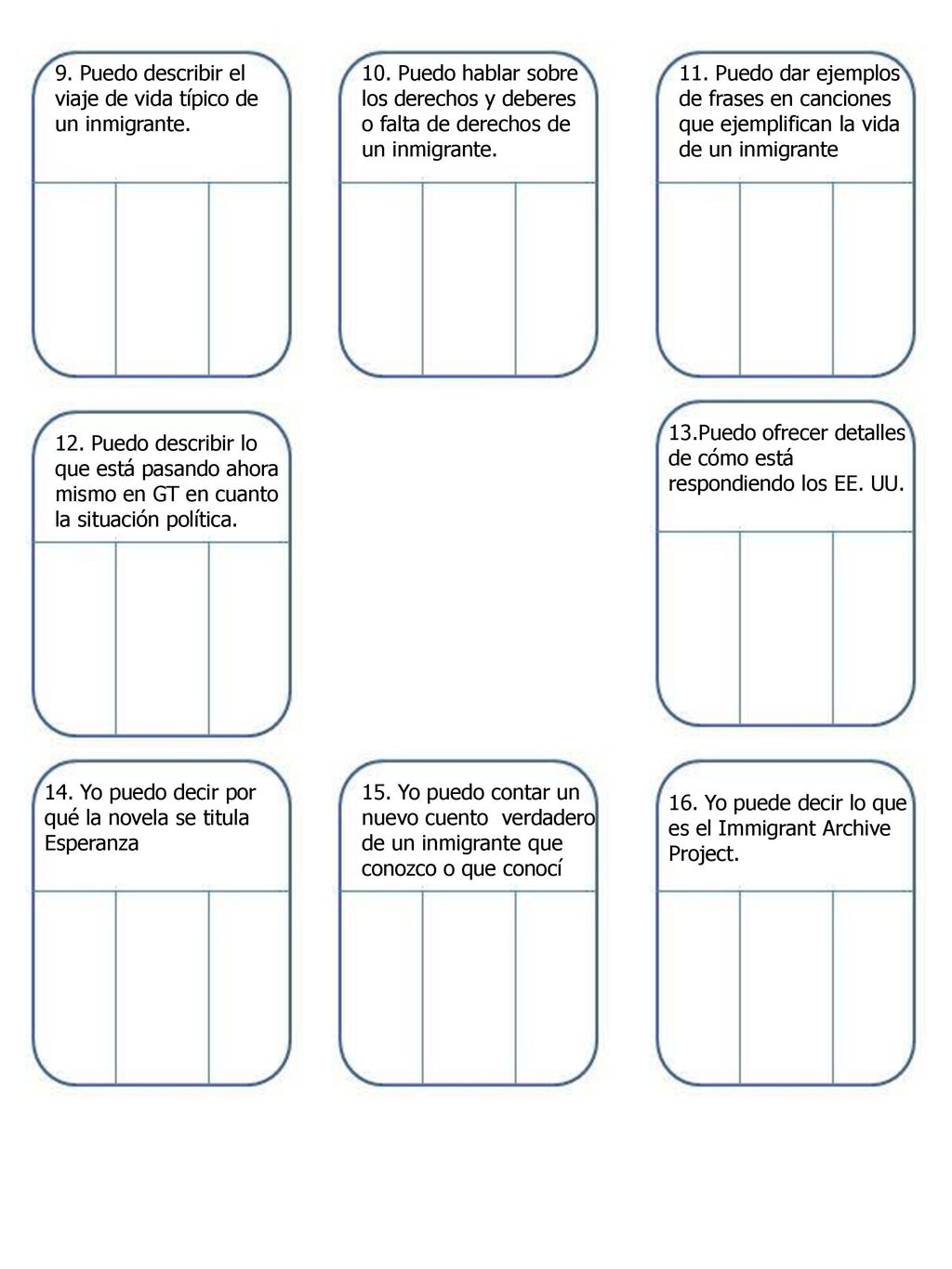 9. Puedo describir el viaje de vida típico de un inmigrante.