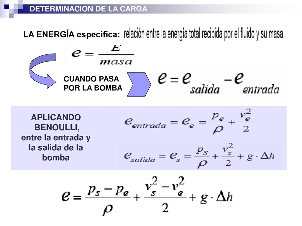 BENOULLI, entre la entrada y la salida de la bomba