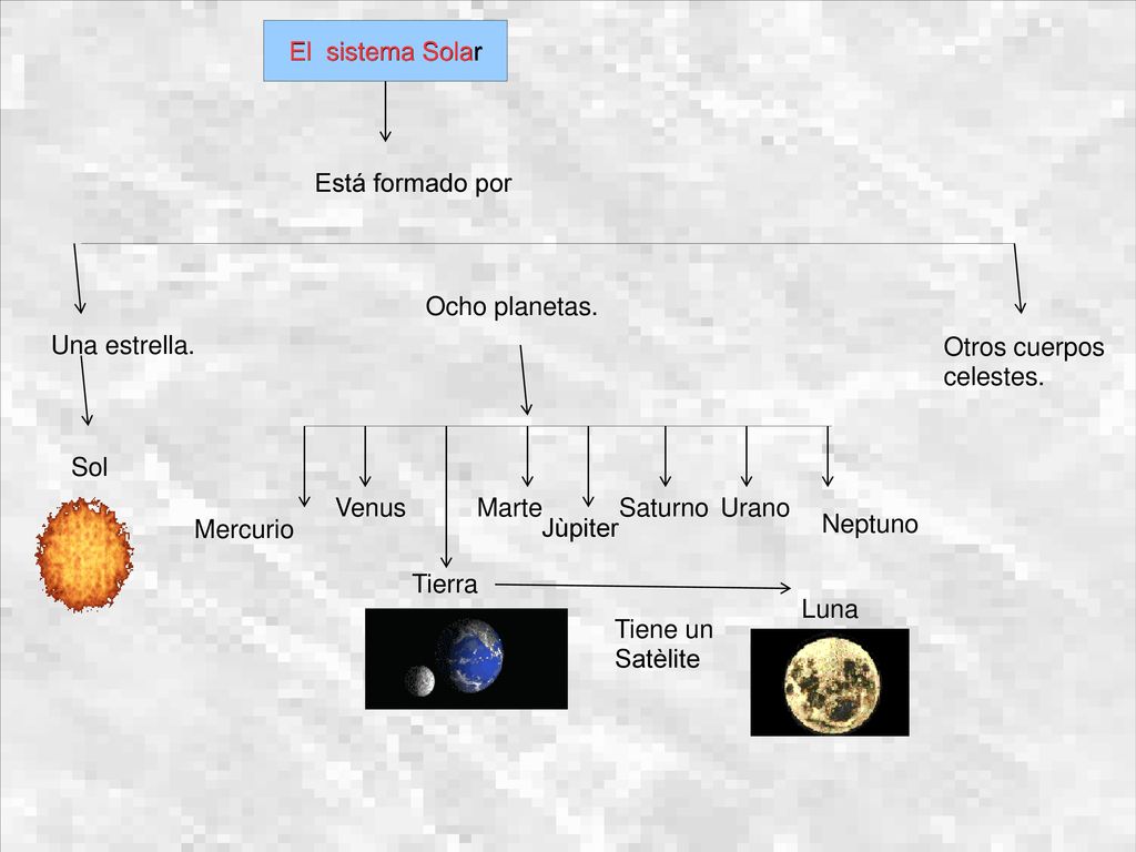 El sistema Solar Está formado por. Ocho planetas. Una estrella. Otros cuerpos. celestes. Sol.