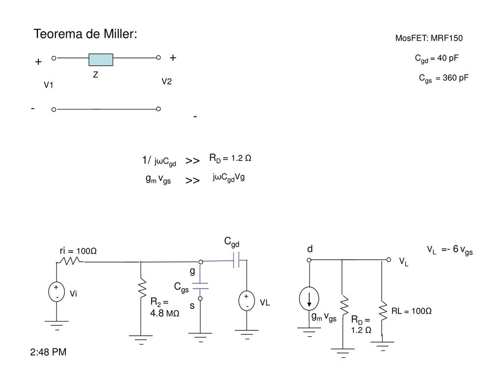 Teorema de Miller: >> >> 1/ jωCgd RD = 1.2 Ω