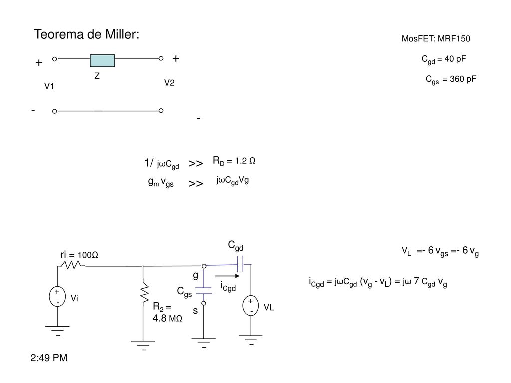 Teorema de Miller: >> >> 1/ jωCgd RD = 1.2 Ω