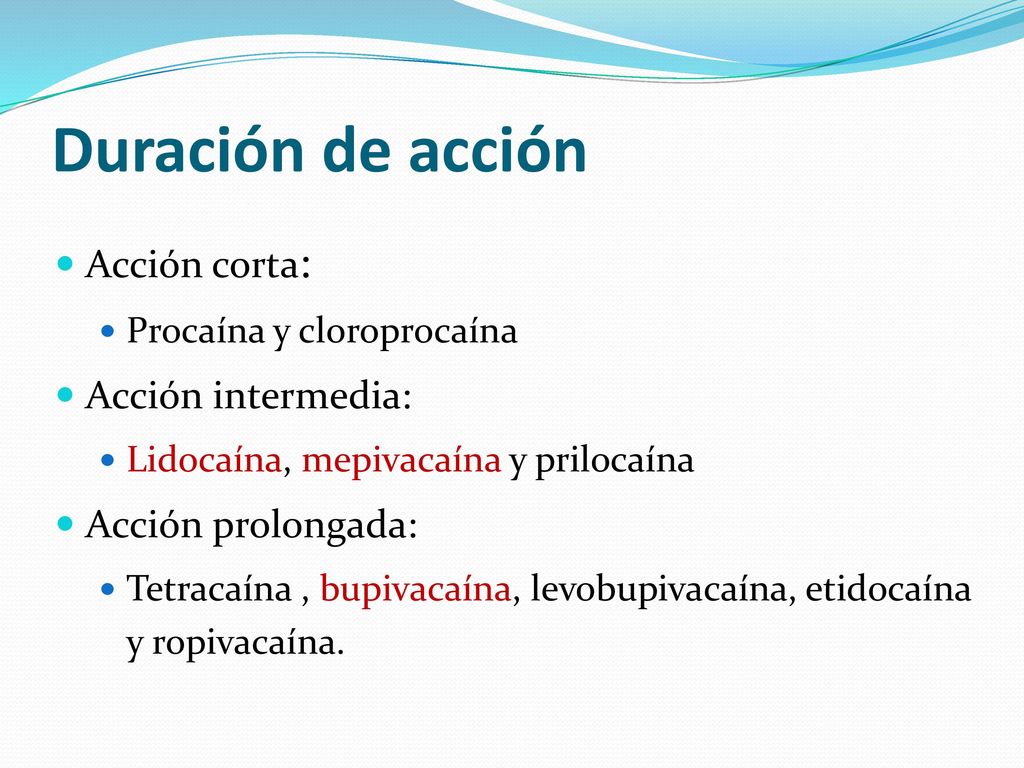 Duración de acción Acción corta: Acción intermedia: Acción prolongada: